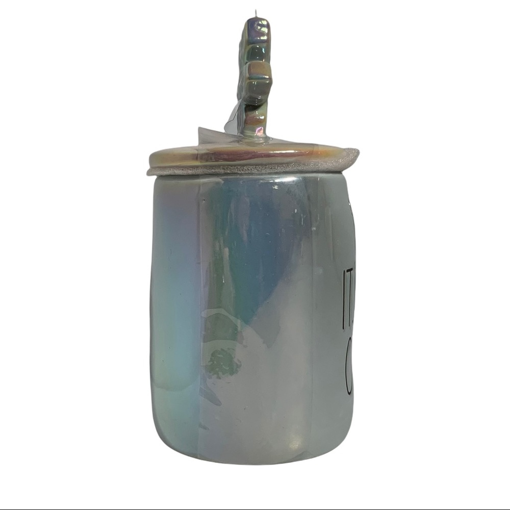 ‼️SOLD‼️ RAE DUNN “BABY IT’S COLD OUTSIDE” Mug Iridescent Blue Snowflake Topper - Picture 5 of 10